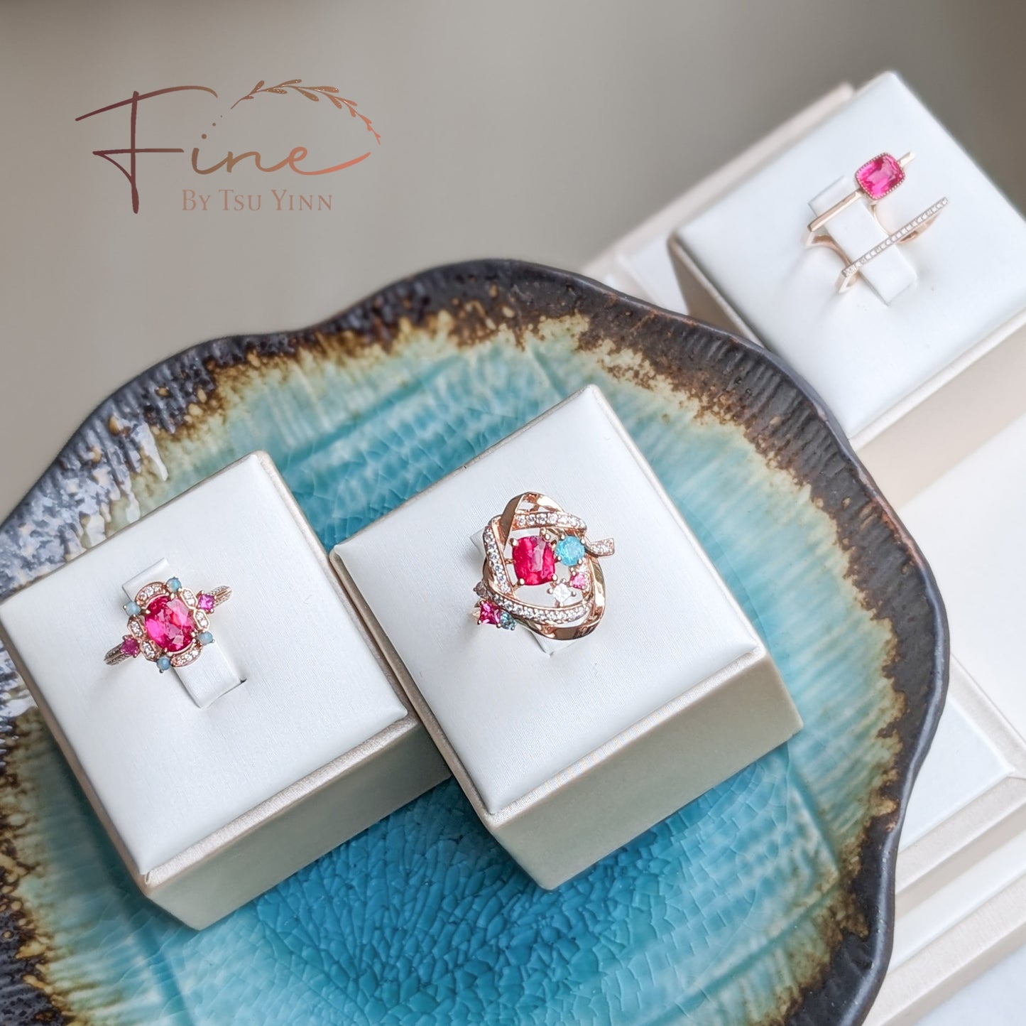 RG Mogok Pink Spinel and Paraiba Tourmaline Interlocking Ribbons Ring
