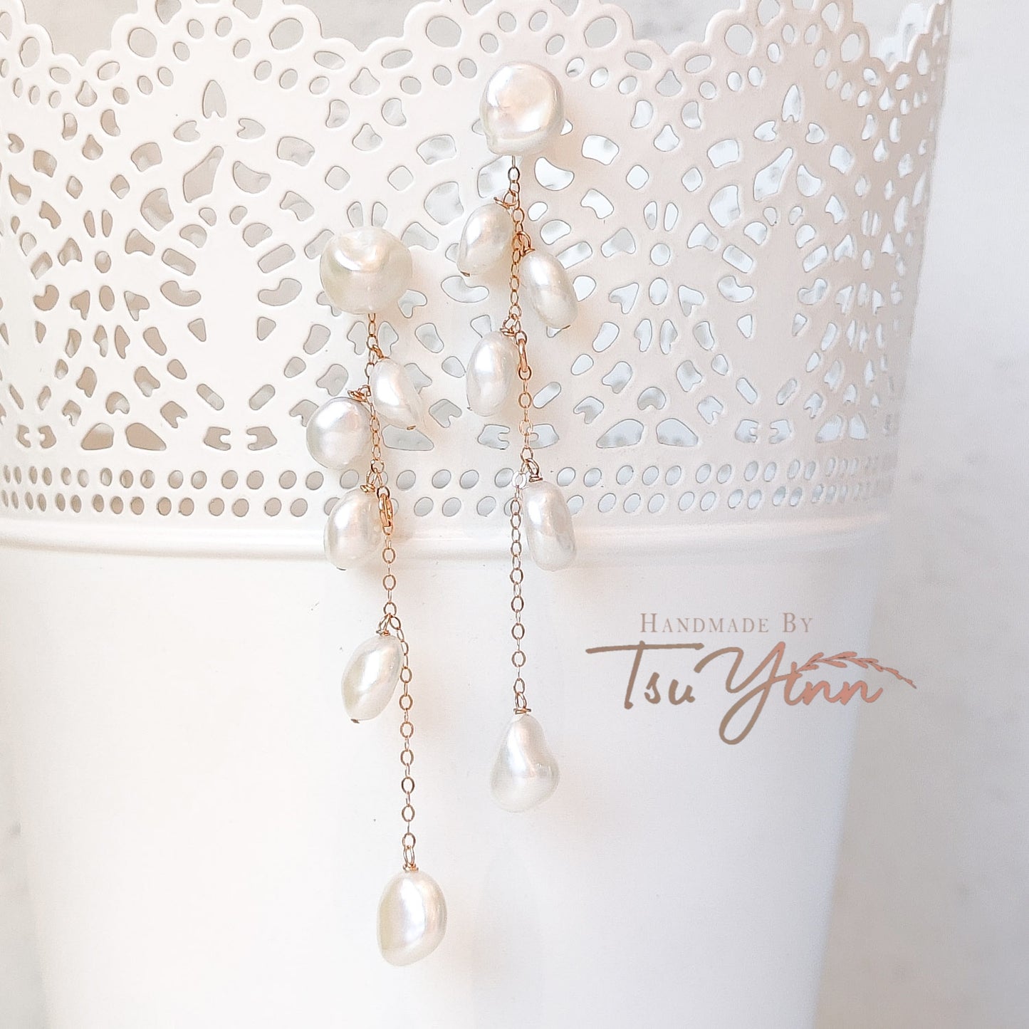 Multiwear Keshi Pearl Baubles Earrings Plain in RG (A)