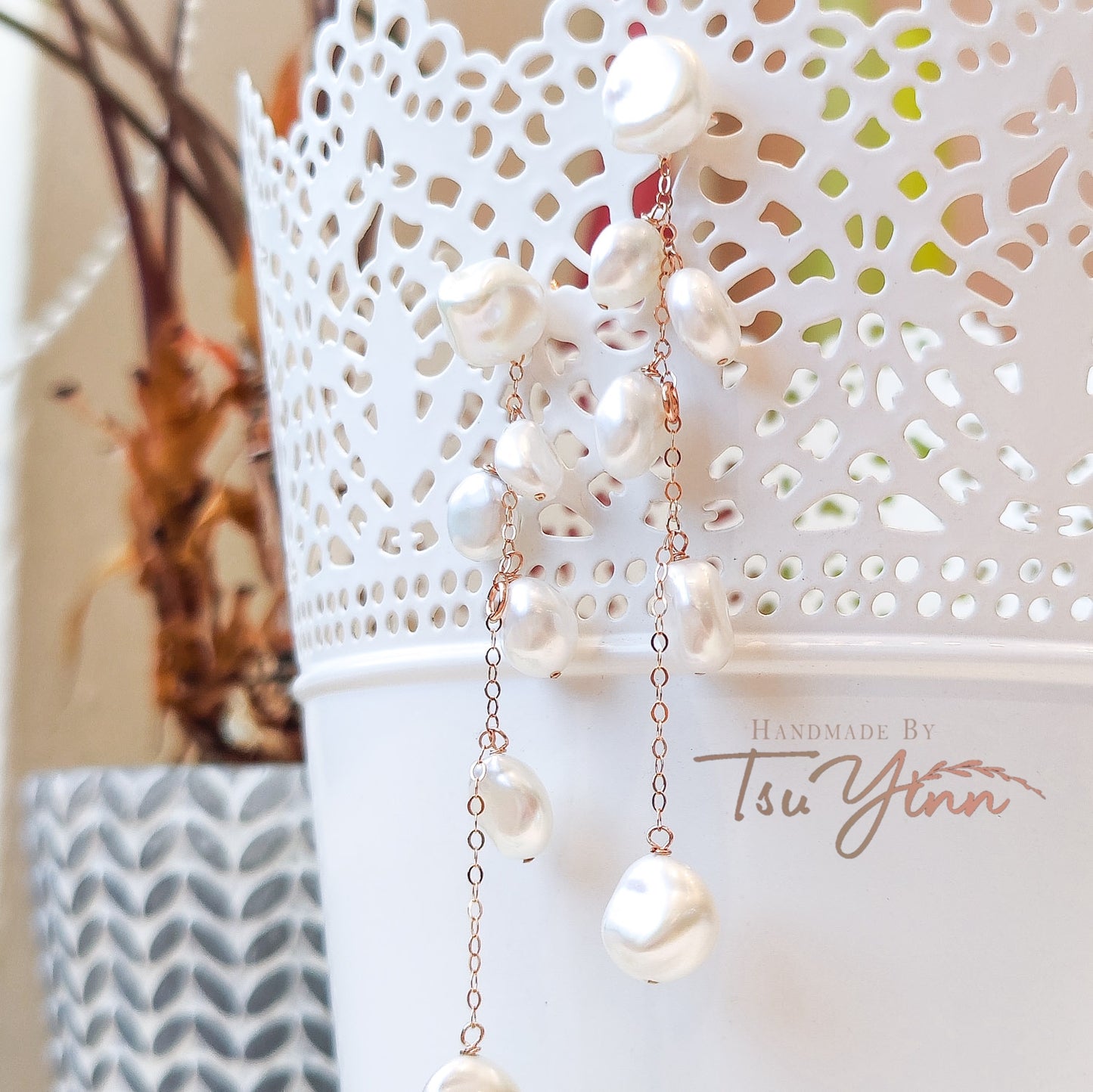Multiwear Keshi Pearl Baubles Earrings Plain in RG (A)