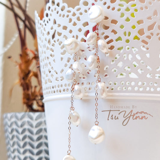 Multiwear Keshi Pearl Baubles Earrings Plain in RG (A)