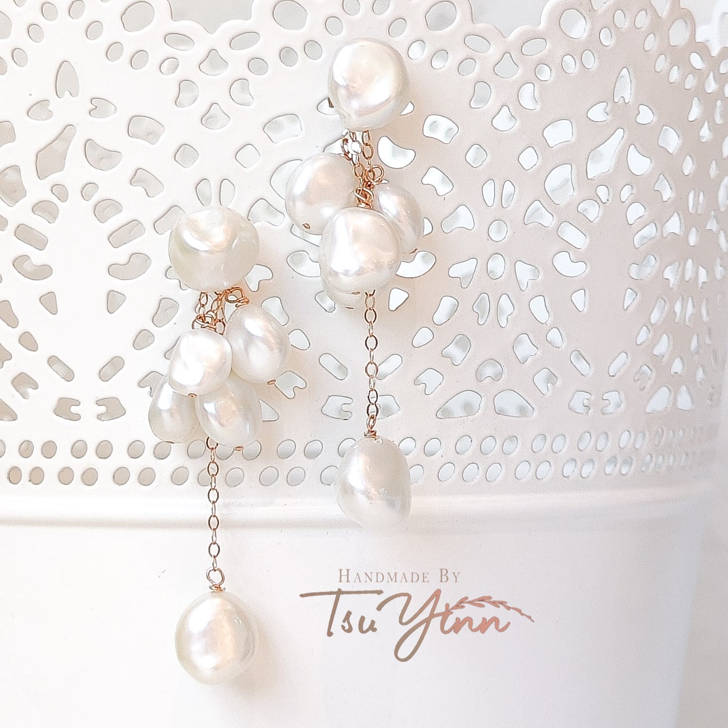 Multiwear Keshi Pearl Baubles Earrings Plain in RG (A)