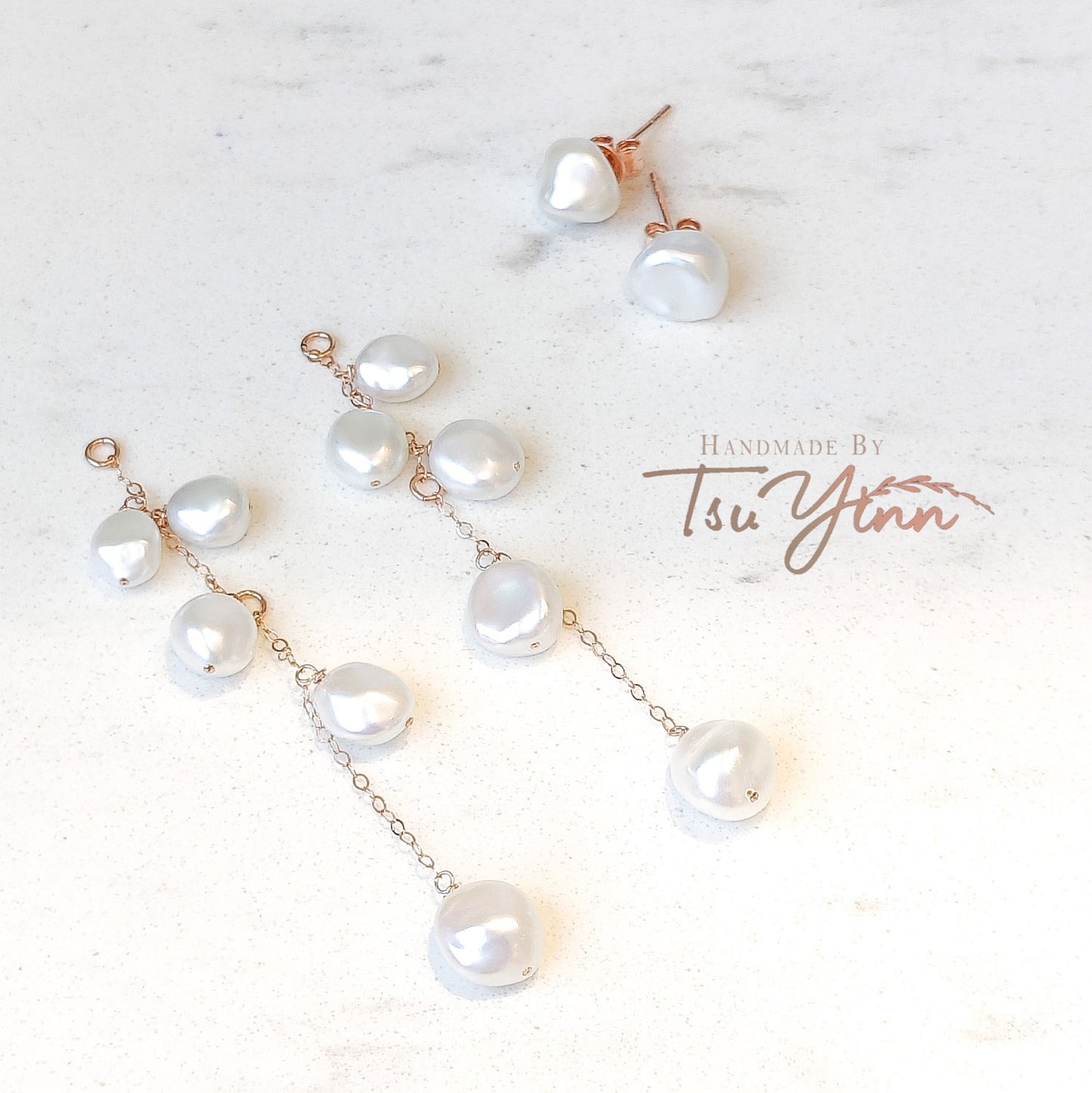 Multiwear Keshi Pearl Baubles Earrings Plain in RG (A)