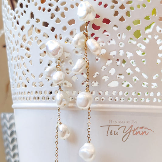 Multiwear Keshi Pearl Baubles Earrings Plain in YG (A)