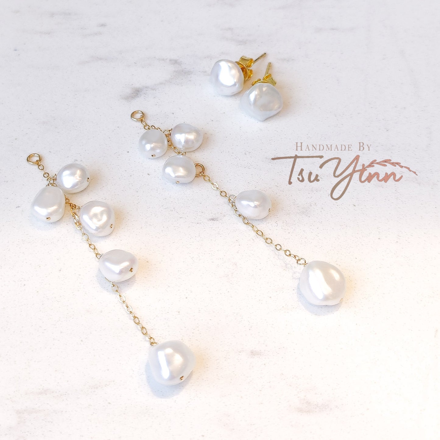 Multiwear Keshi Pearl Baubles Earrings Plain in YG (A)