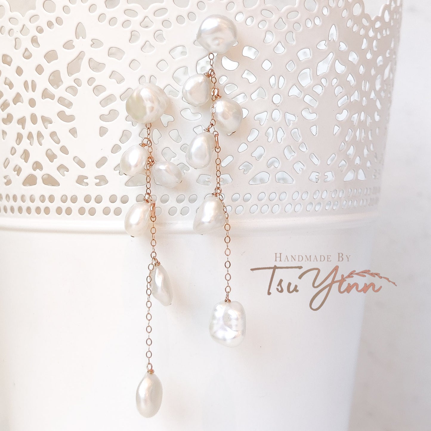 Multiwear Keshi Pearl Baubles Earrings Plain in RG (B)