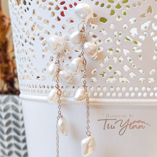 Multiwear Keshi Pearl Baubles Earrings Plain in RG (B)