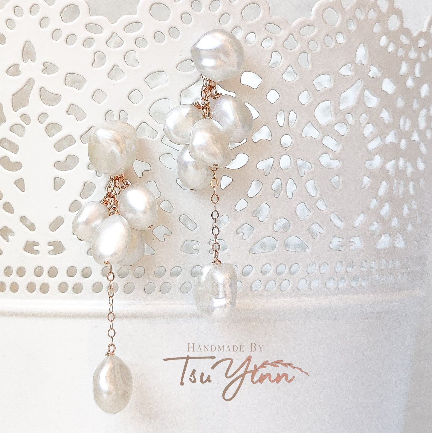 Multiwear Keshi Pearl Baubles Earrings Plain in RG (B)