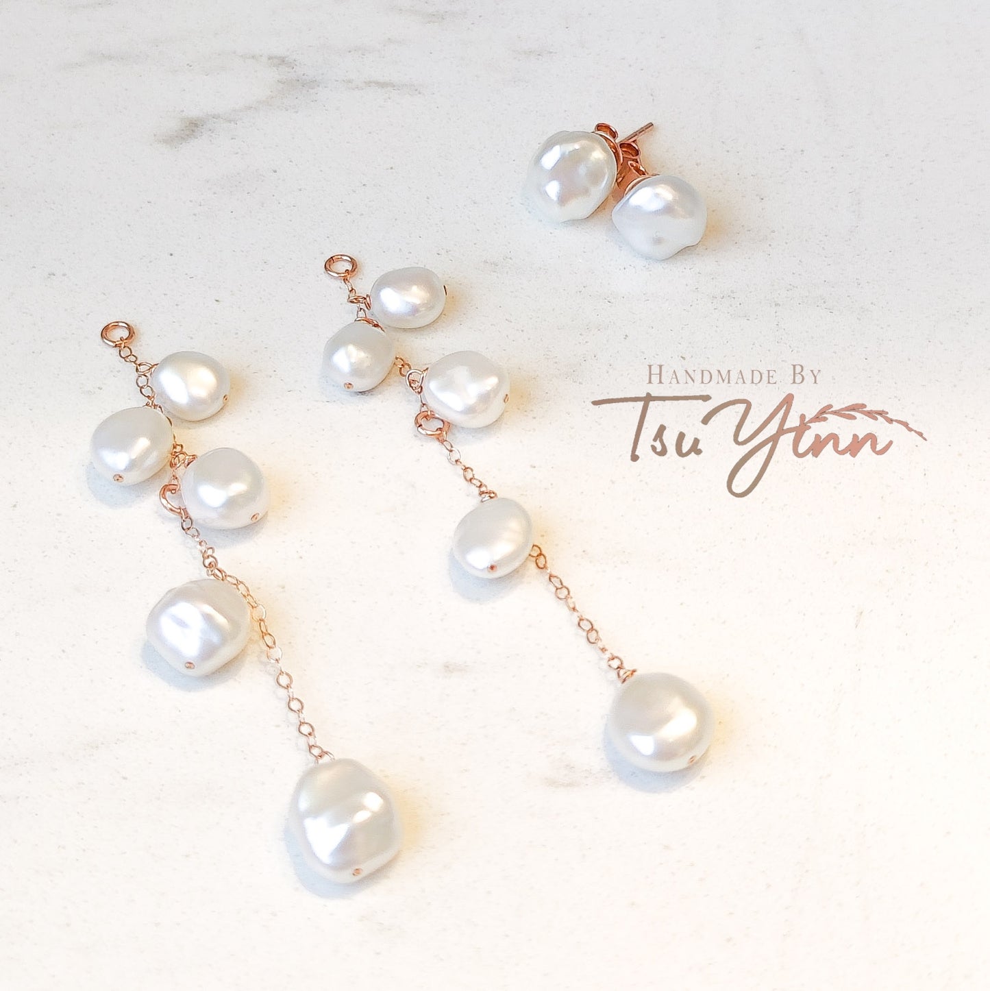 Multiwear Keshi Pearl Baubles Earrings Plain in RG (B)
