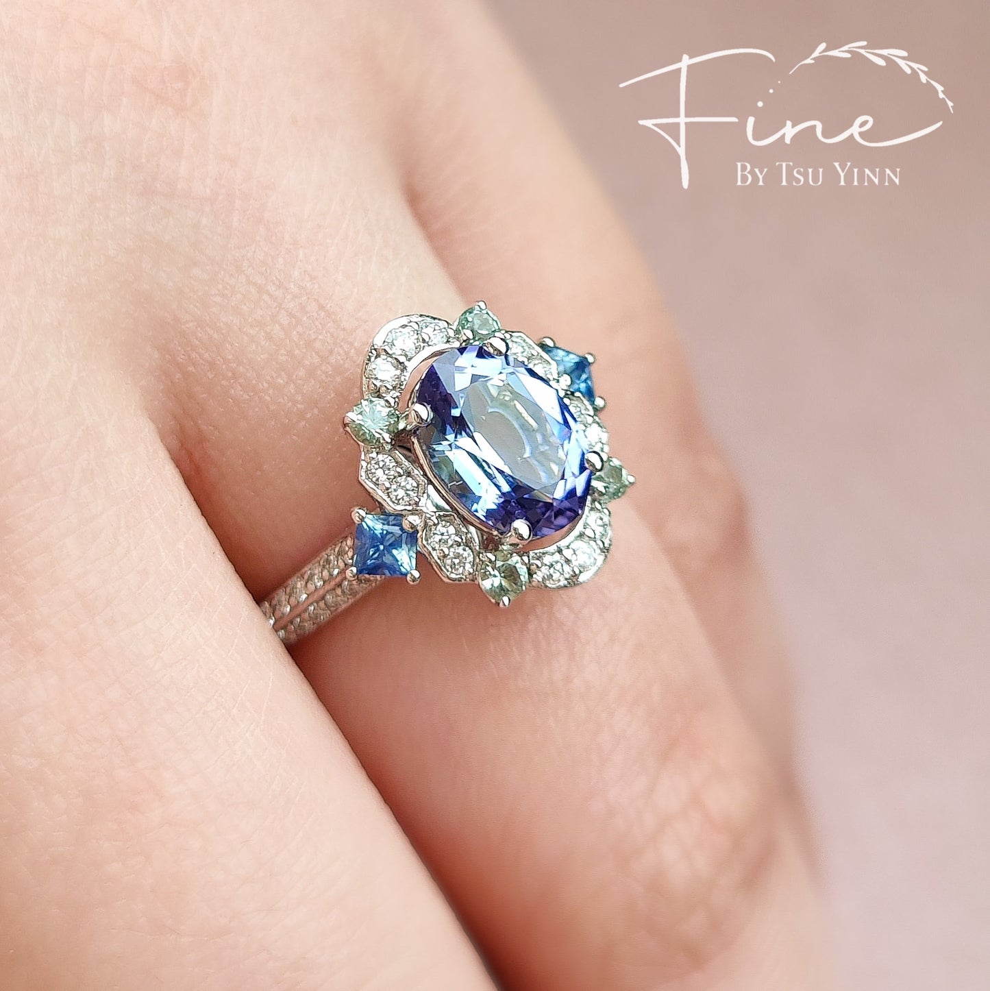 FBTY Kyra Ring in Tanzanite, Green Sapphires, Blue Sapphires and Diamonds