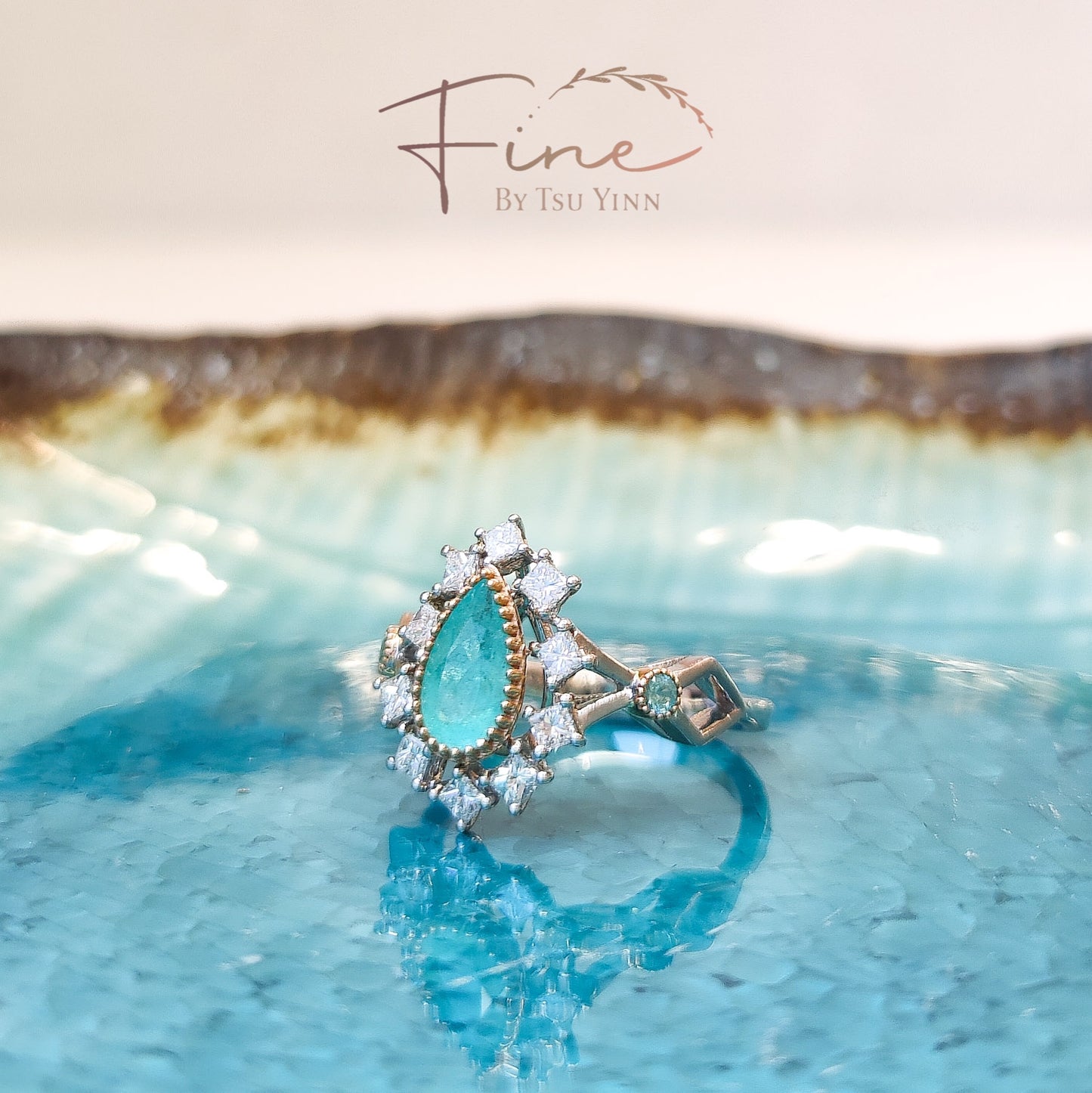 WG RG Paraiba Tourmaline and Diamond Ring