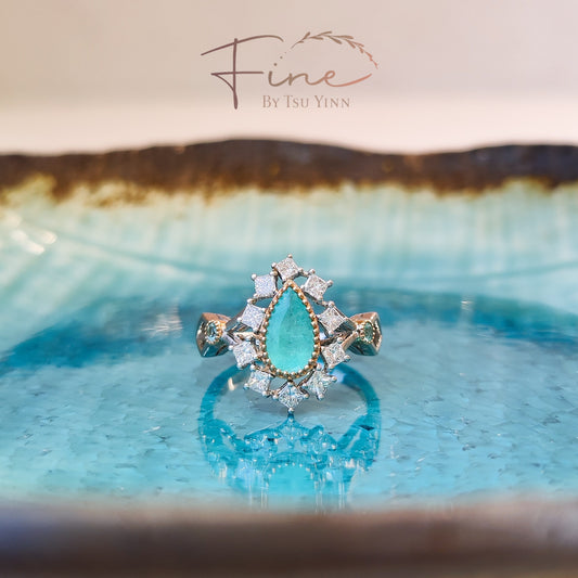 WG RG Paraiba Tourmaline and Diamond Ring