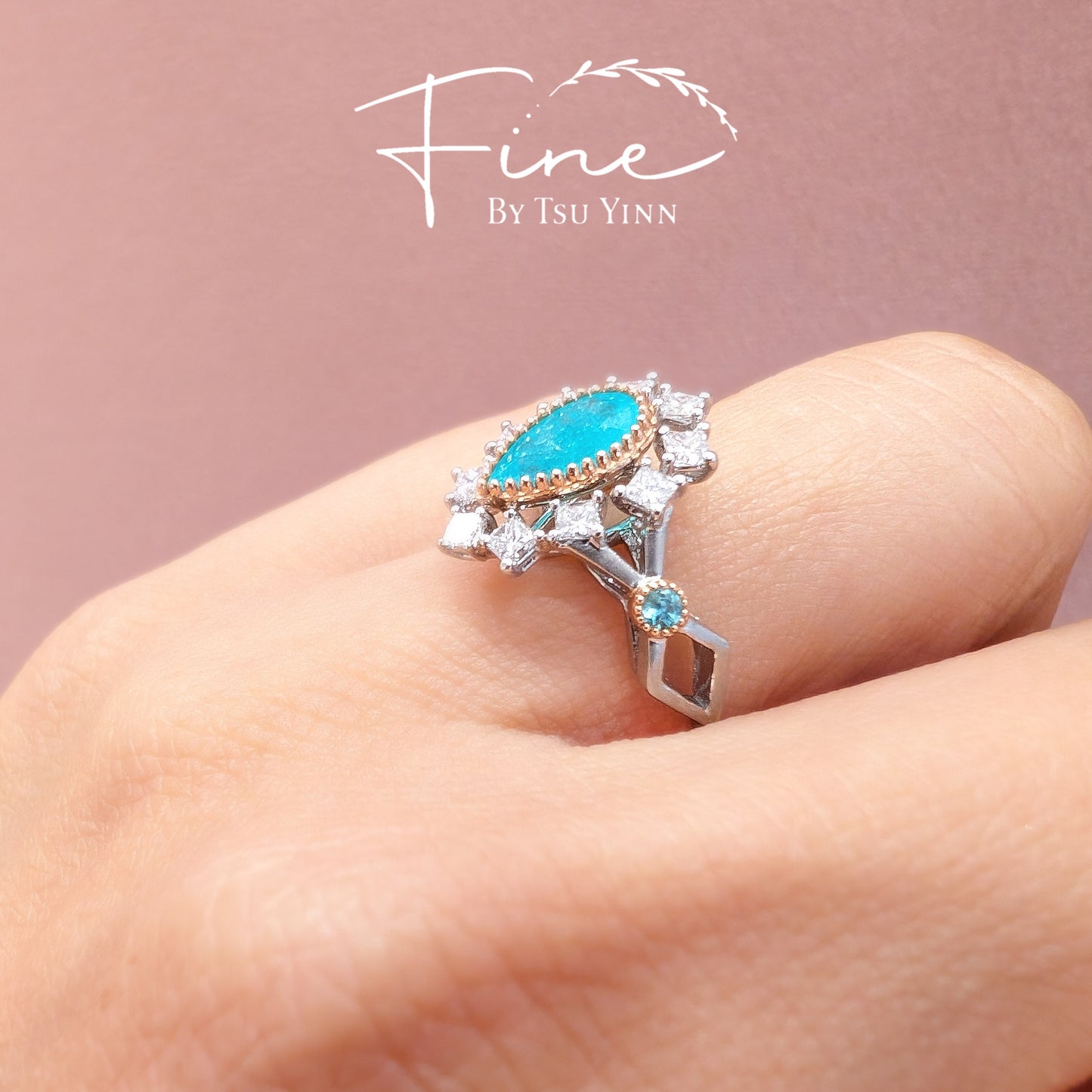 WG RG Paraiba Tourmaline and Diamond Ring