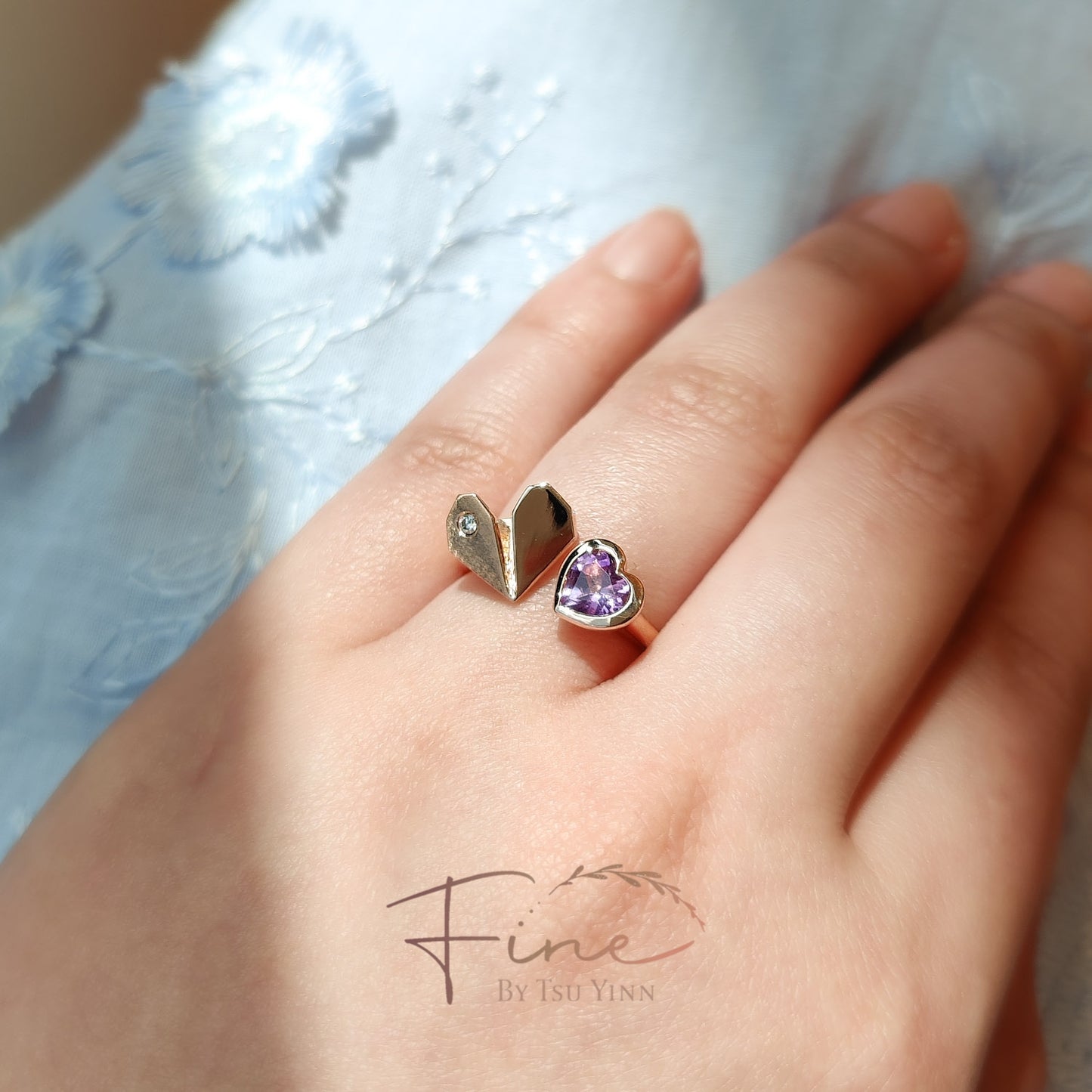 FBTY Origami Heart Ring in Amethyst