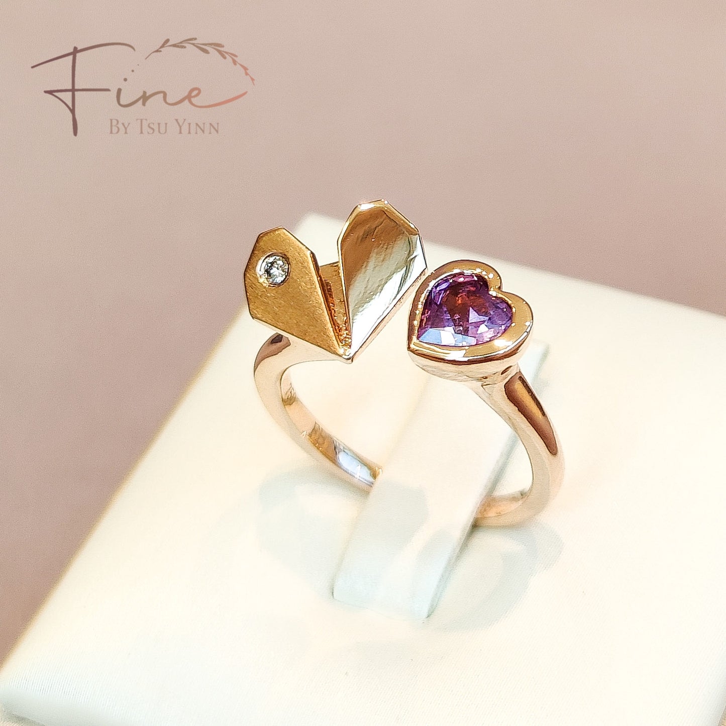 FBTY Origami Heart Ring in Amethyst