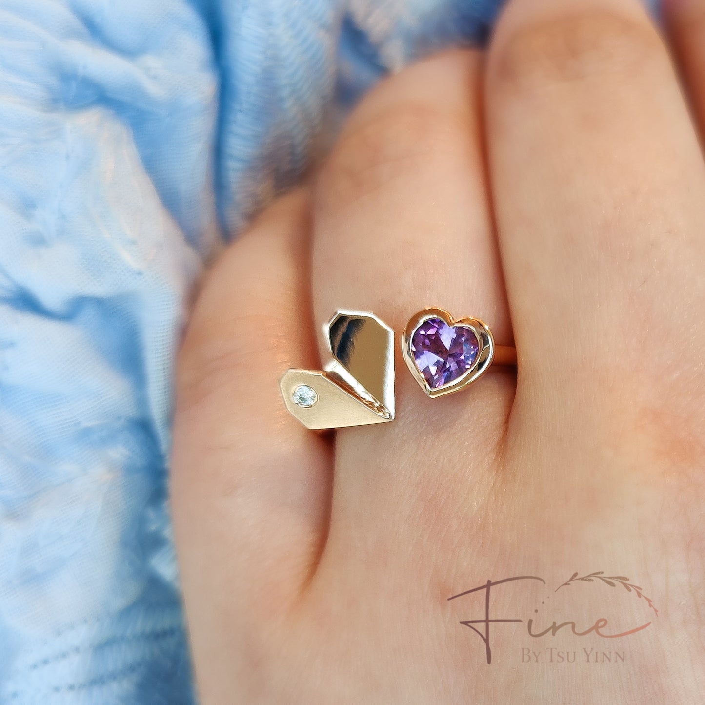 FBTY Origami Heart Ring in Amethyst