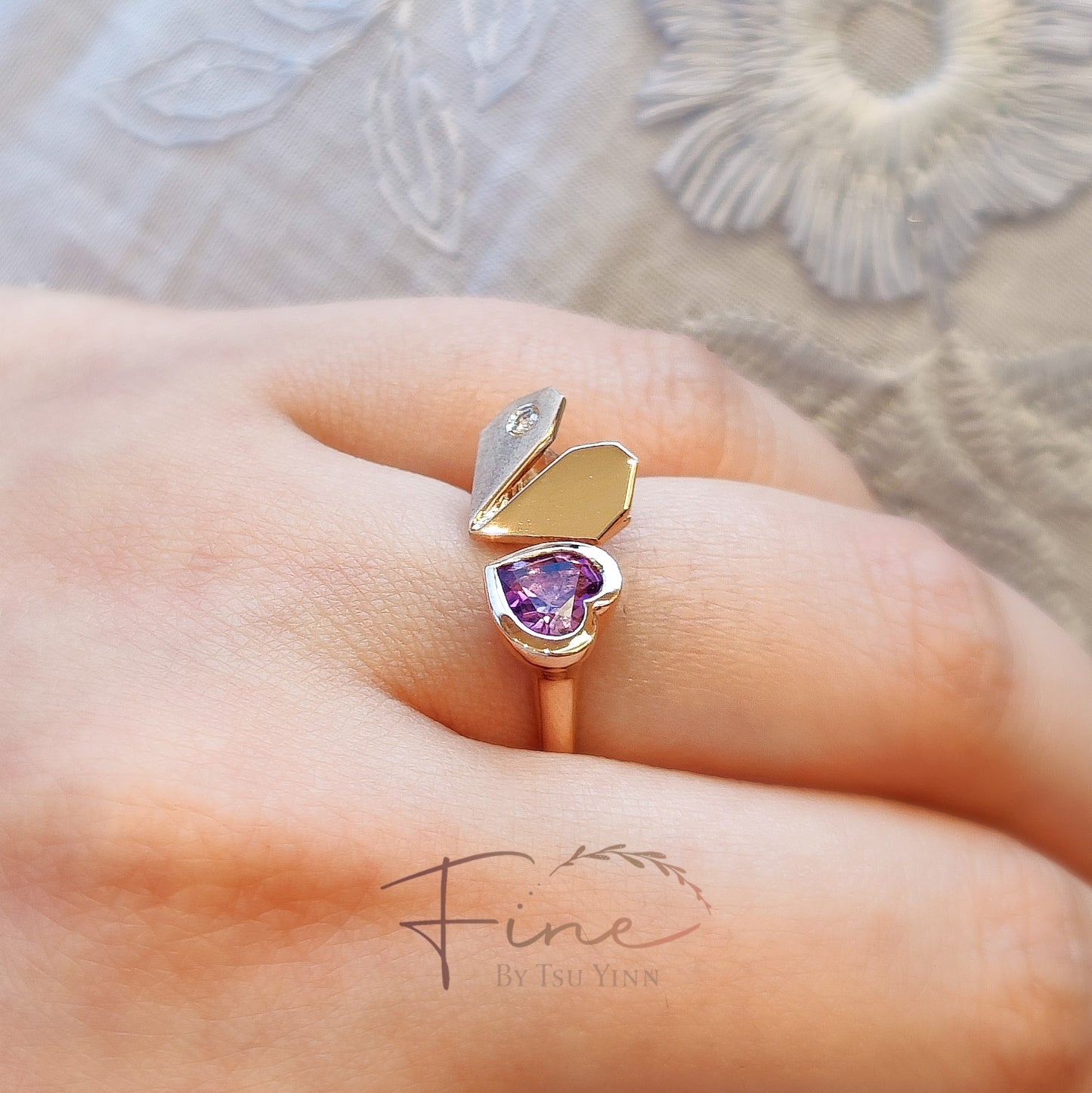 FBTY Origami Heart Ring in Amethyst