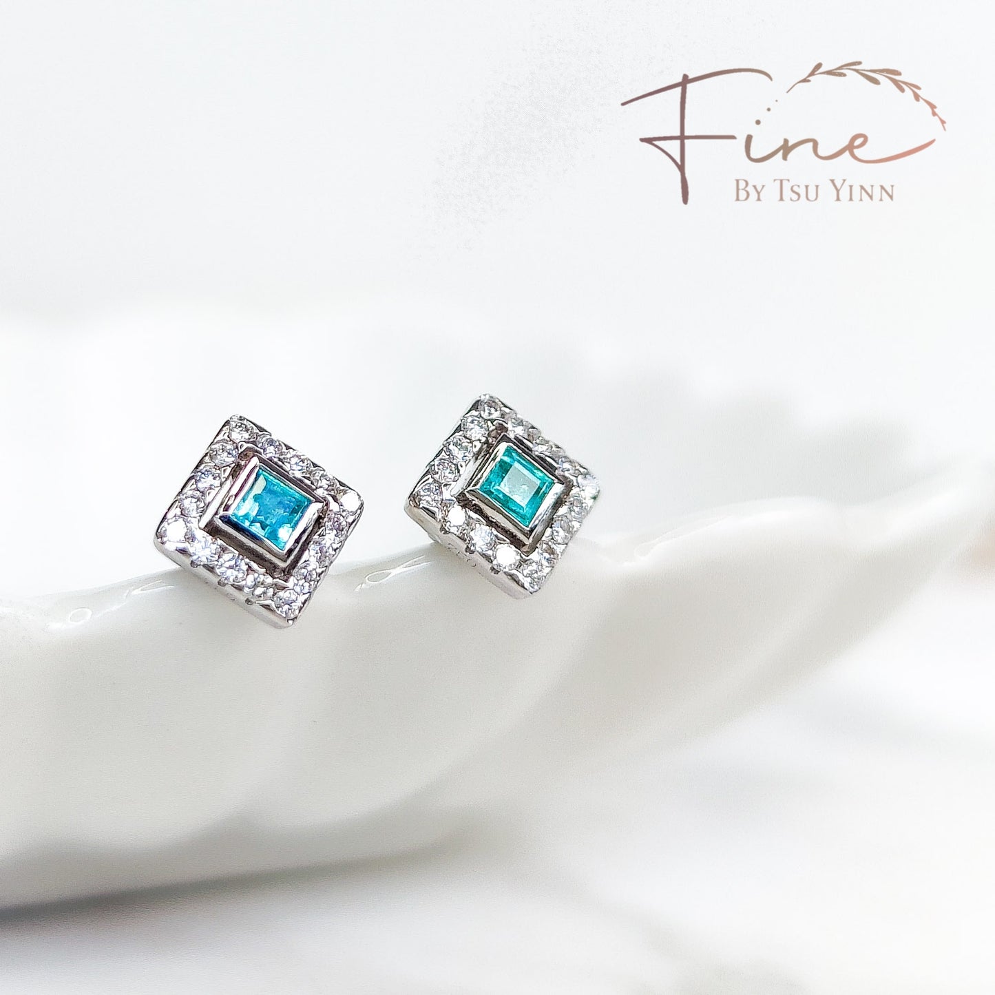 FBTY Petite Studs: Paraiba Tourmaline and Diamond Halo