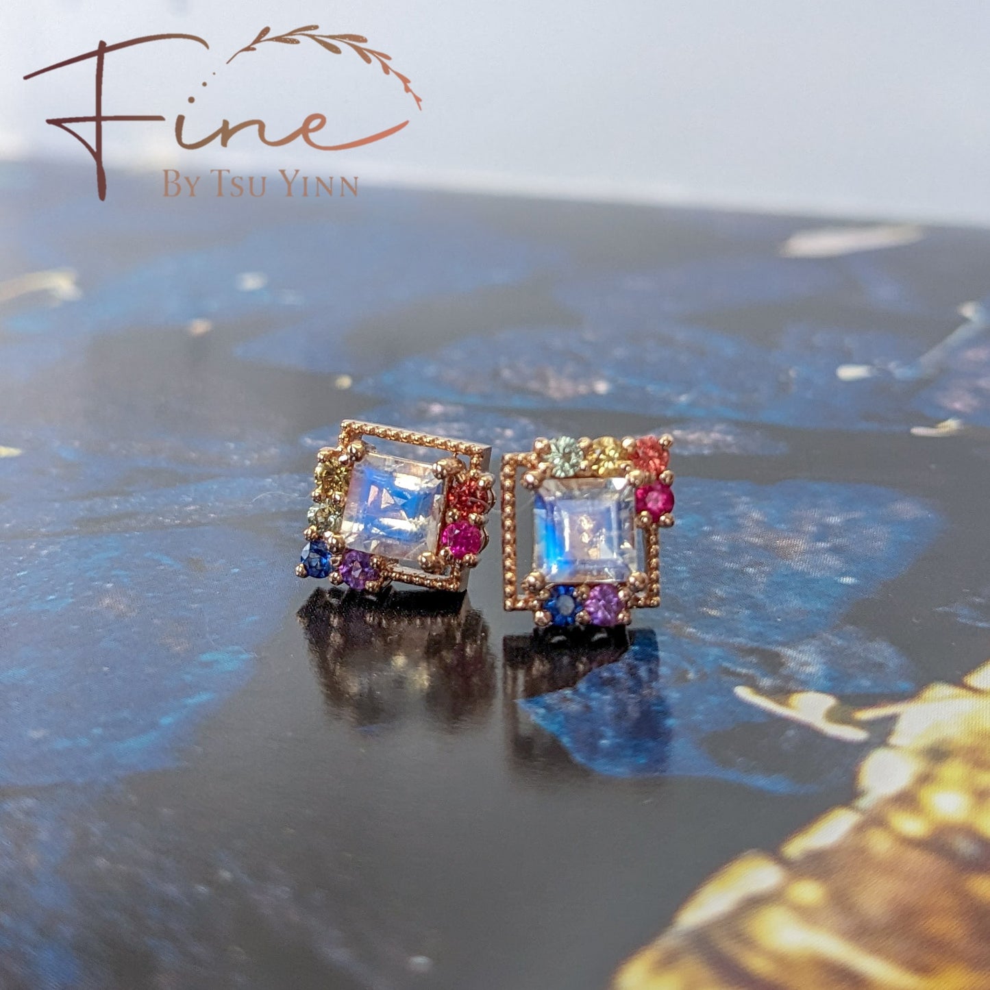 FBTY Petite Studs: Faceted Moonstone and Rainbow Gems