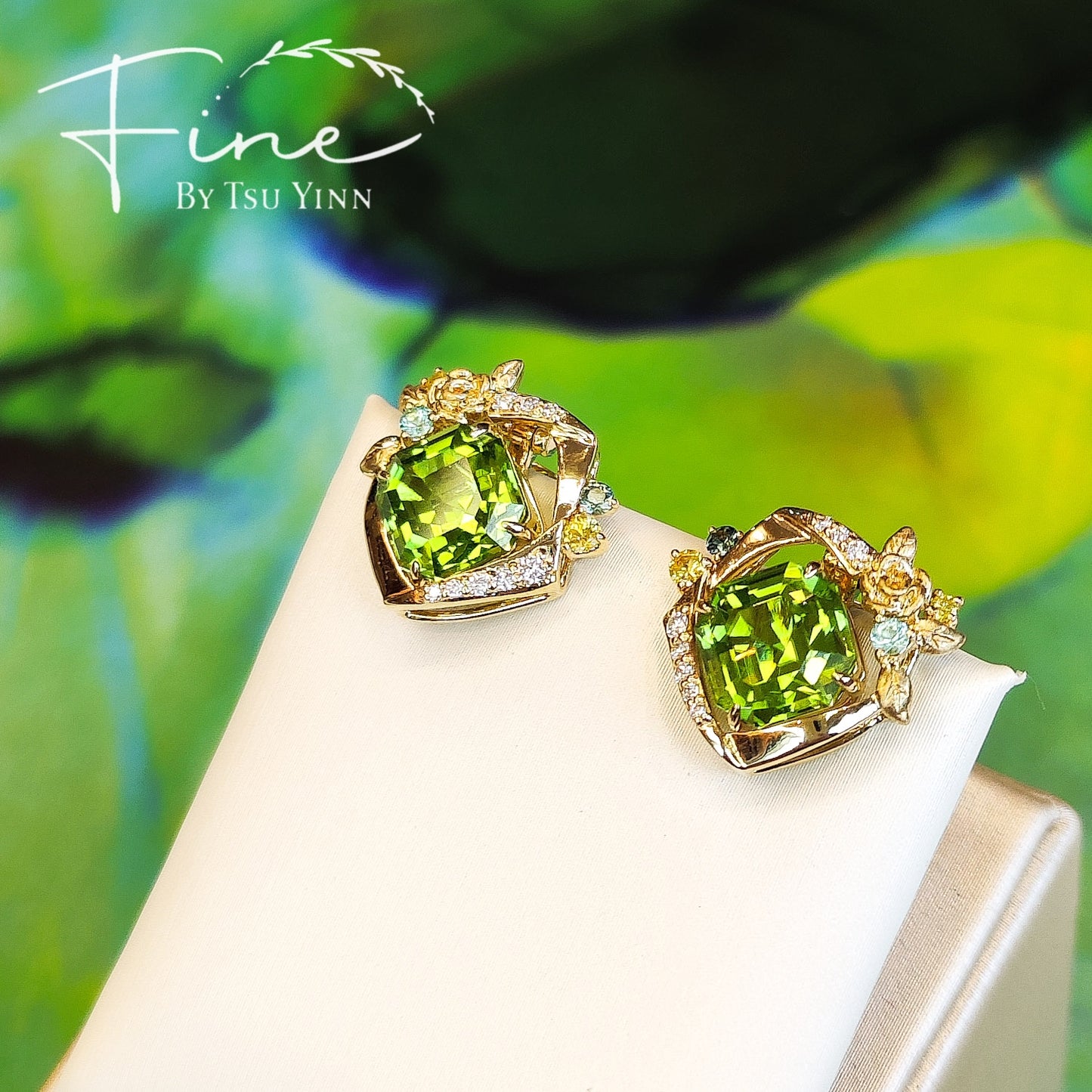 FBTY Swivel Earrings with Peridot, Green Sapphires, Yellow Sapphires, Yellow Diamonds, Paraiba Tourmalines and White Diamonds