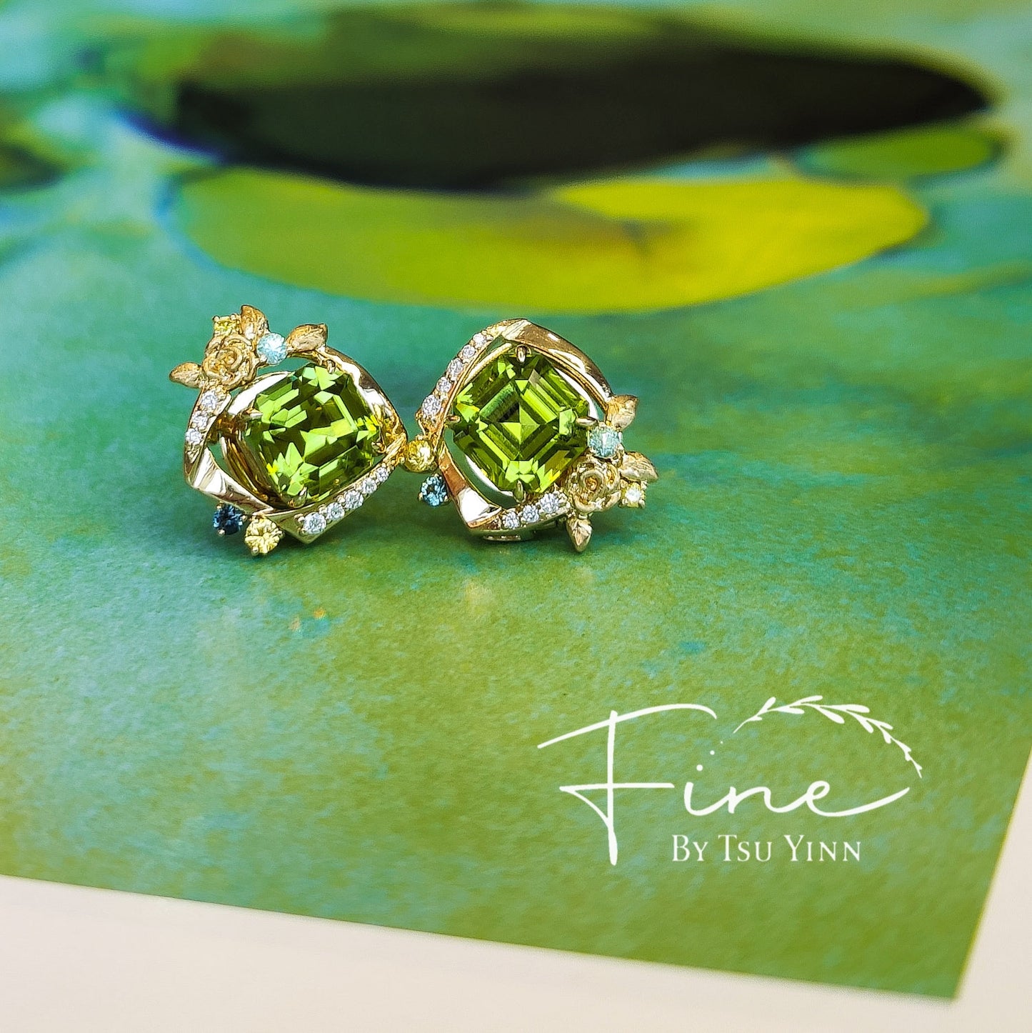 FBTY Swivel Earrings with Peridot, Green Sapphires, Yellow Sapphires, Yellow Diamonds, Paraiba Tourmalines and White Diamonds