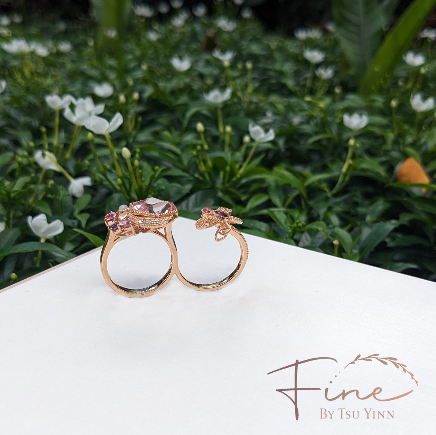 FBTY Dragonfly and Hexagon Morganite Double Ring