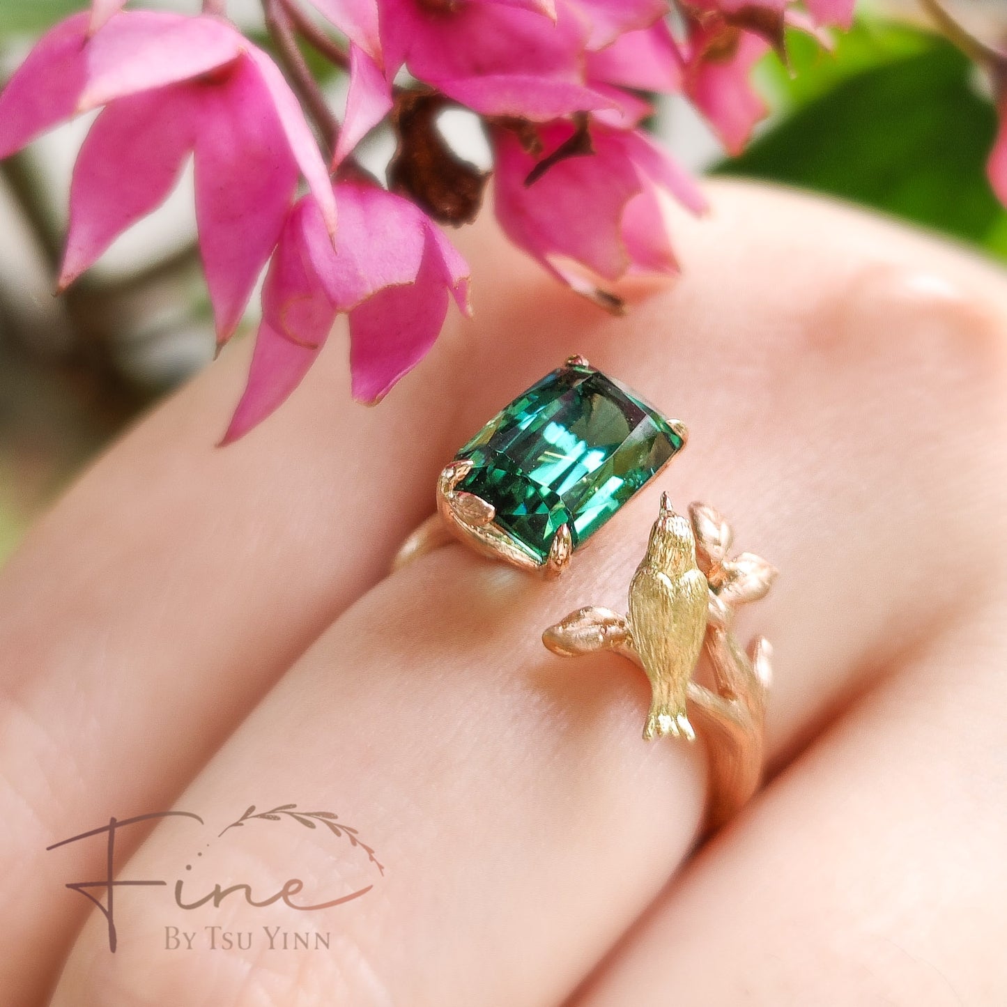 FBTY Sunbird Ring with Bluish-Green Tourmaline