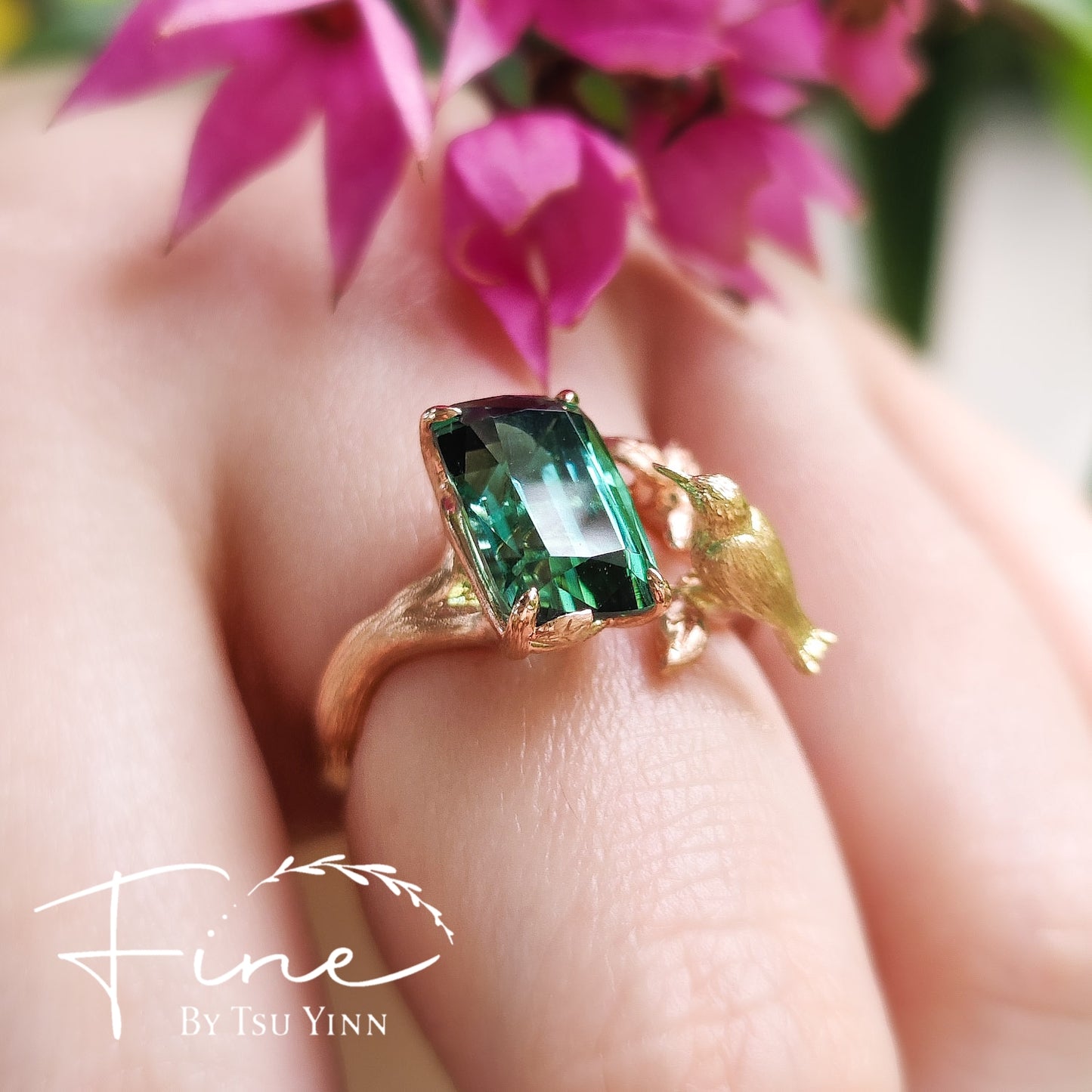 FBTY Sunbird Ring with Bluish-Green Tourmaline