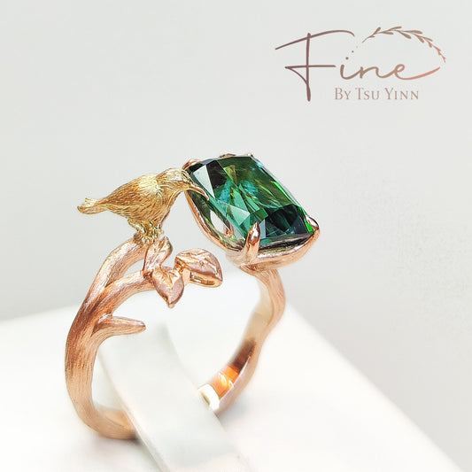 FBTY Sunbird Ring with Bluish-Green Tourmaline