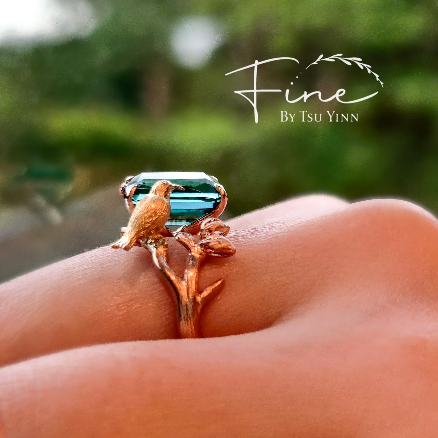 FBTY Sunbird Ring with Bluish-Green Tourmaline
