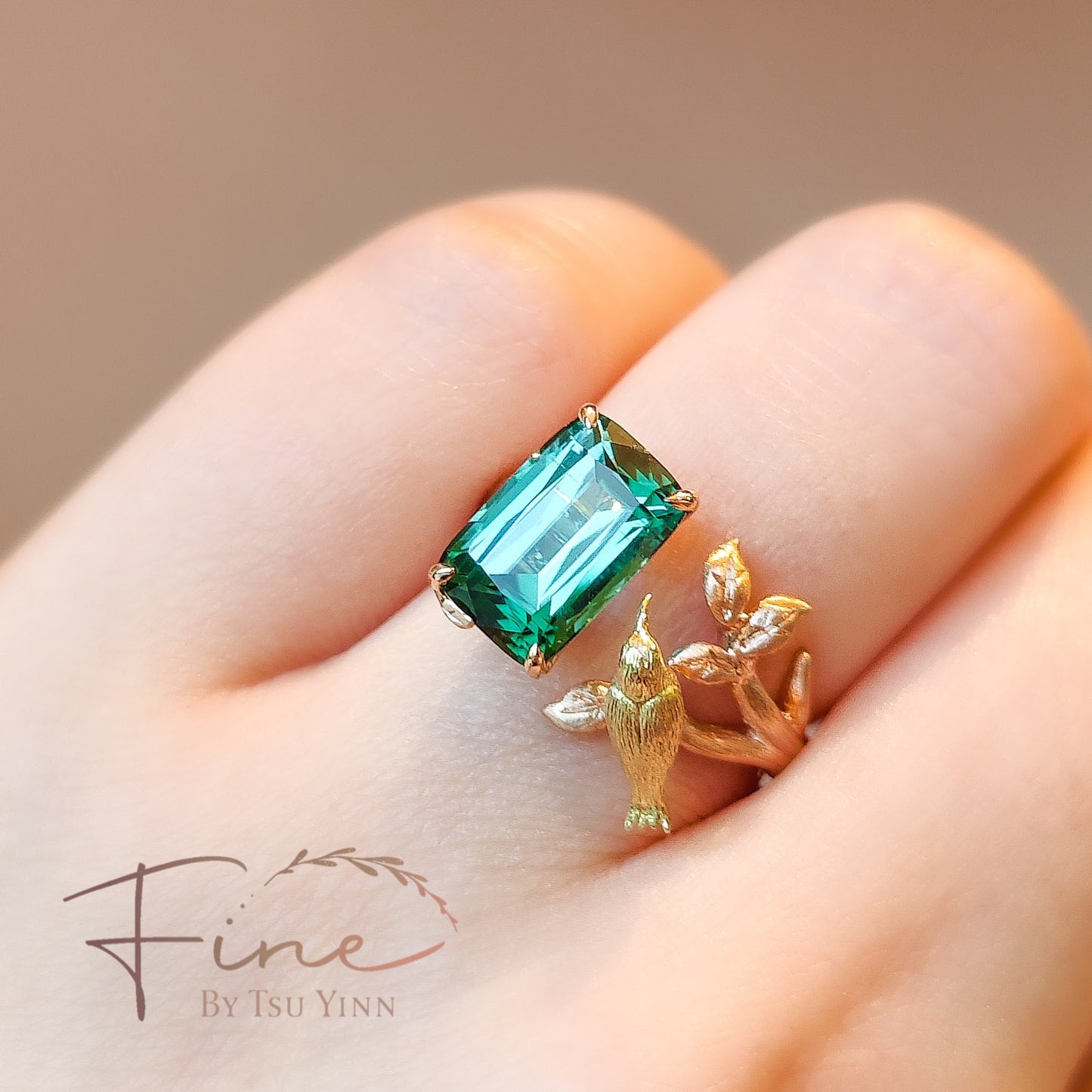 FBTY Sunbird Ring with Bluish-Green Tourmaline