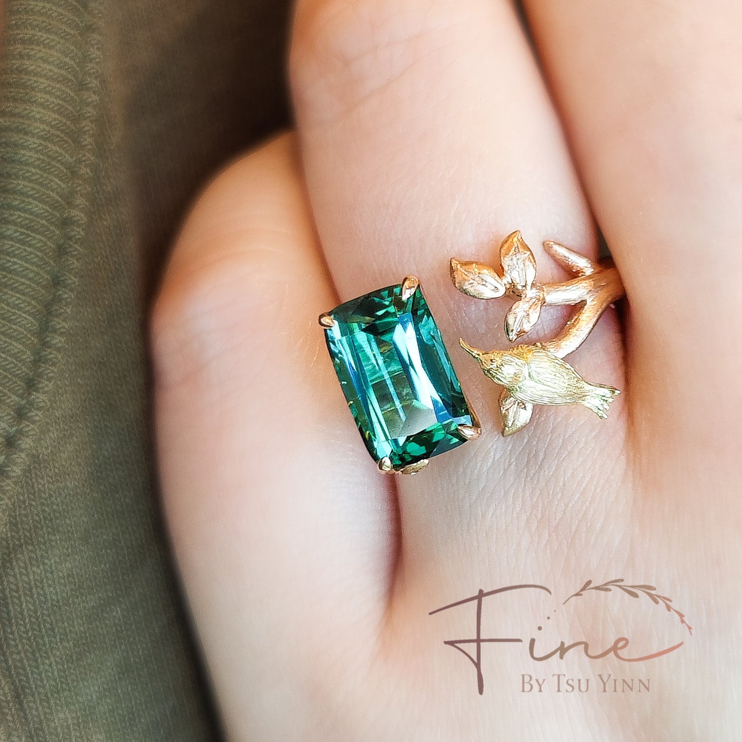 FBTY Sunbird Ring with Bluish-Green Tourmaline