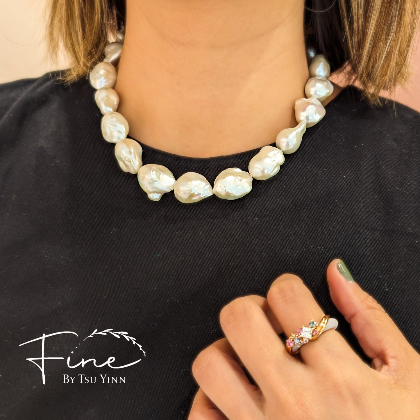 14K WG 15-18mm White Baroque Pearls Necklace (B)