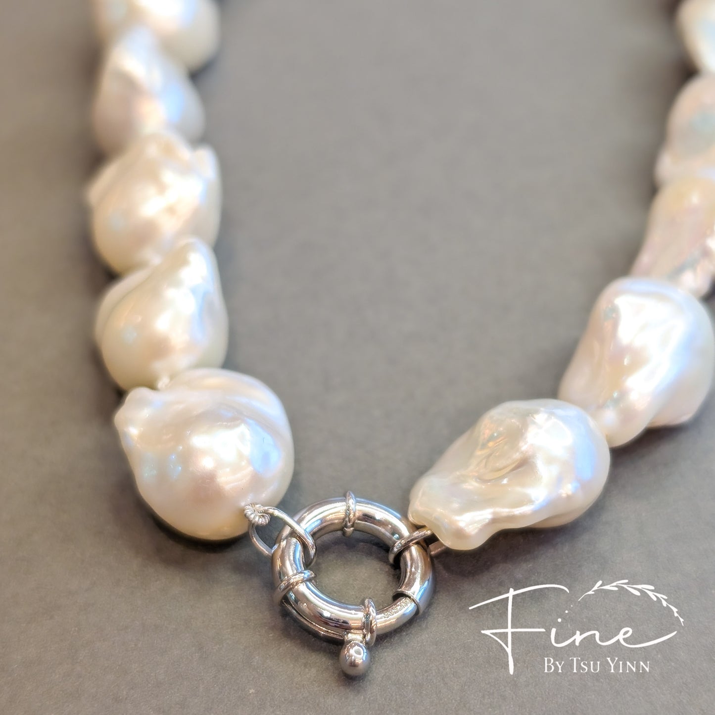 14K WG 15-18mm White Baroque Pearls Necklace (B)