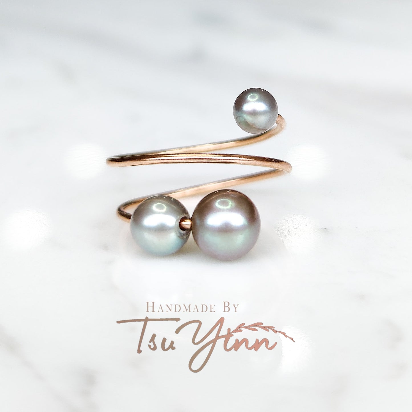 Grey Triple Freshwater Pearl Spiral Ring