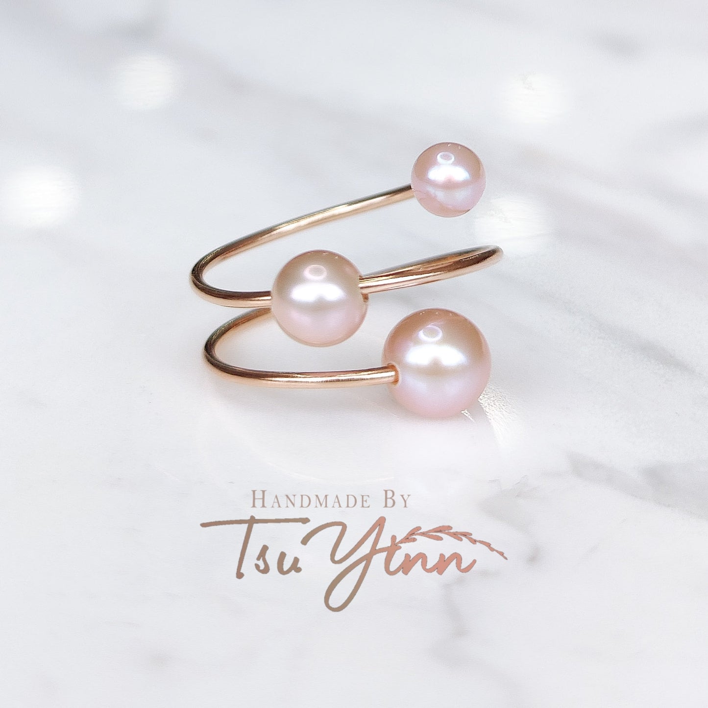 Pink Triple Freshwater Pearl Spiral Ring