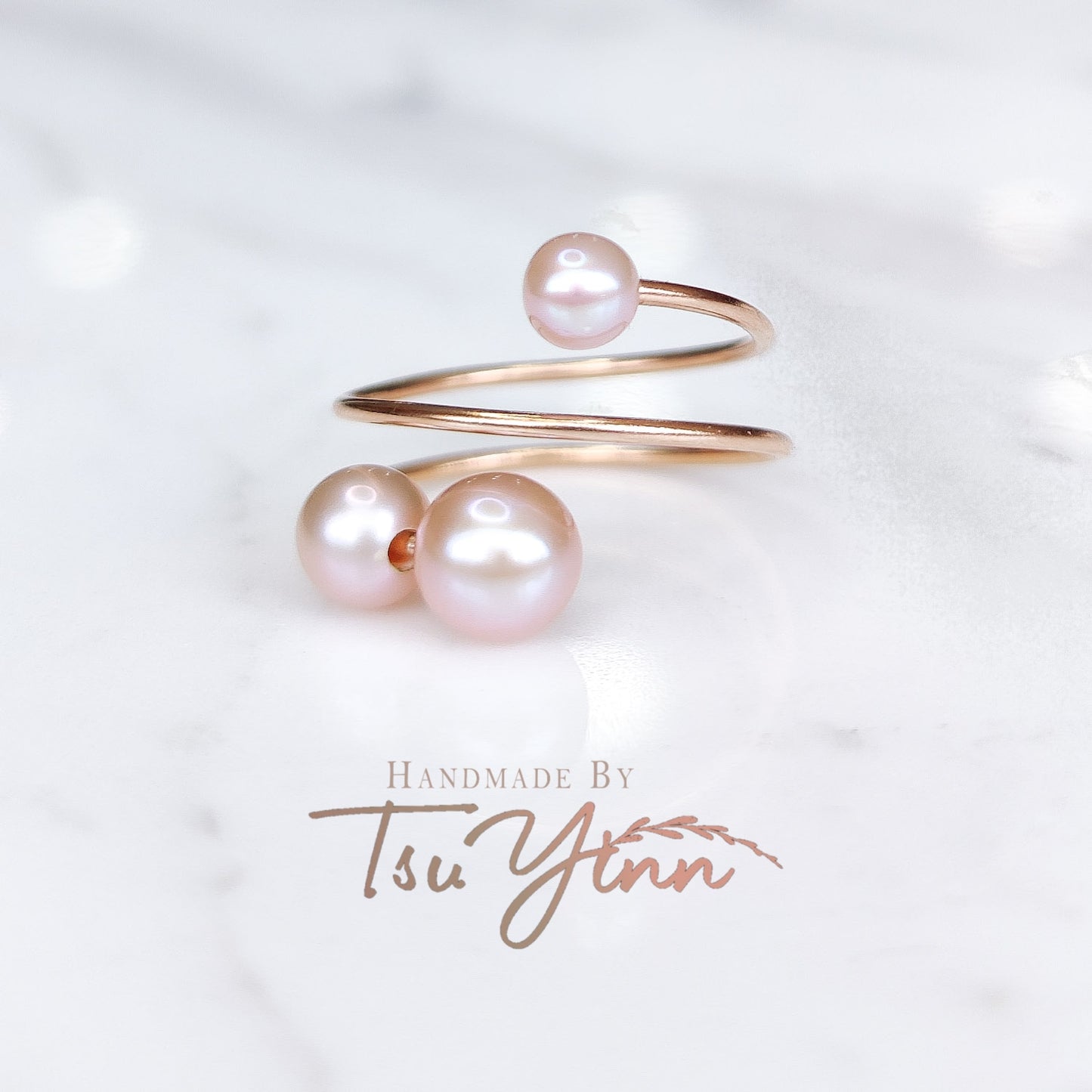 Pink Triple Freshwater Pearl Spiral Ring