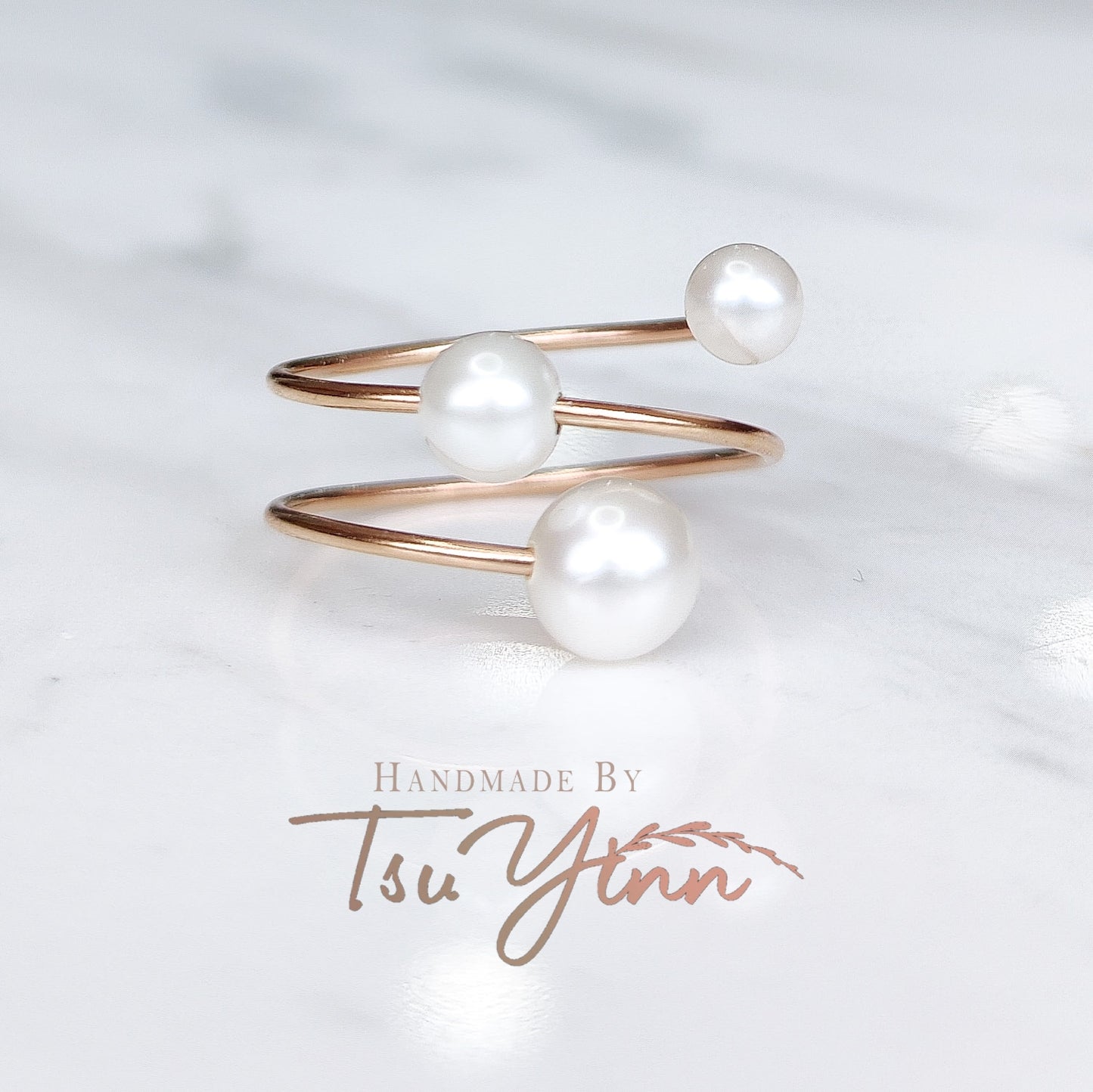 White Triple Freshwater Pearl Spiral Ring