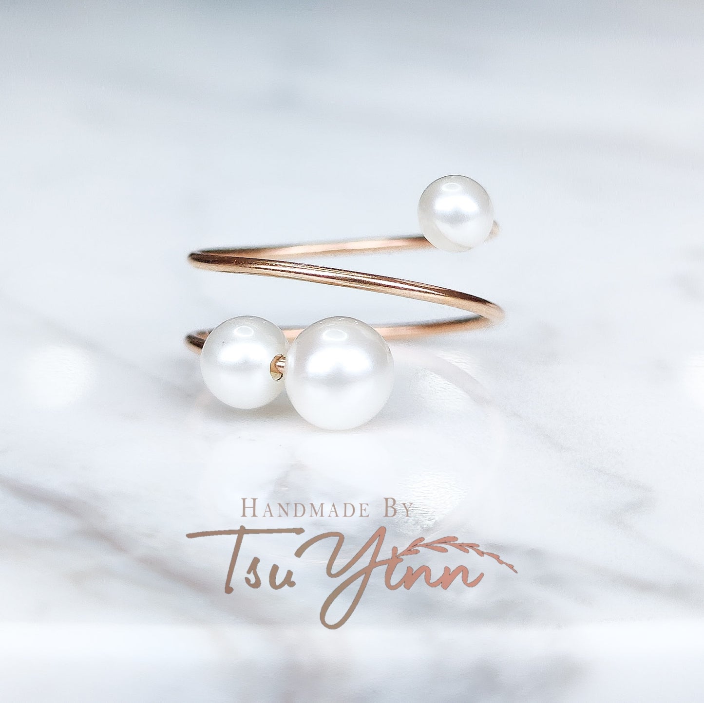 White Triple Freshwater Pearl Spiral Ring