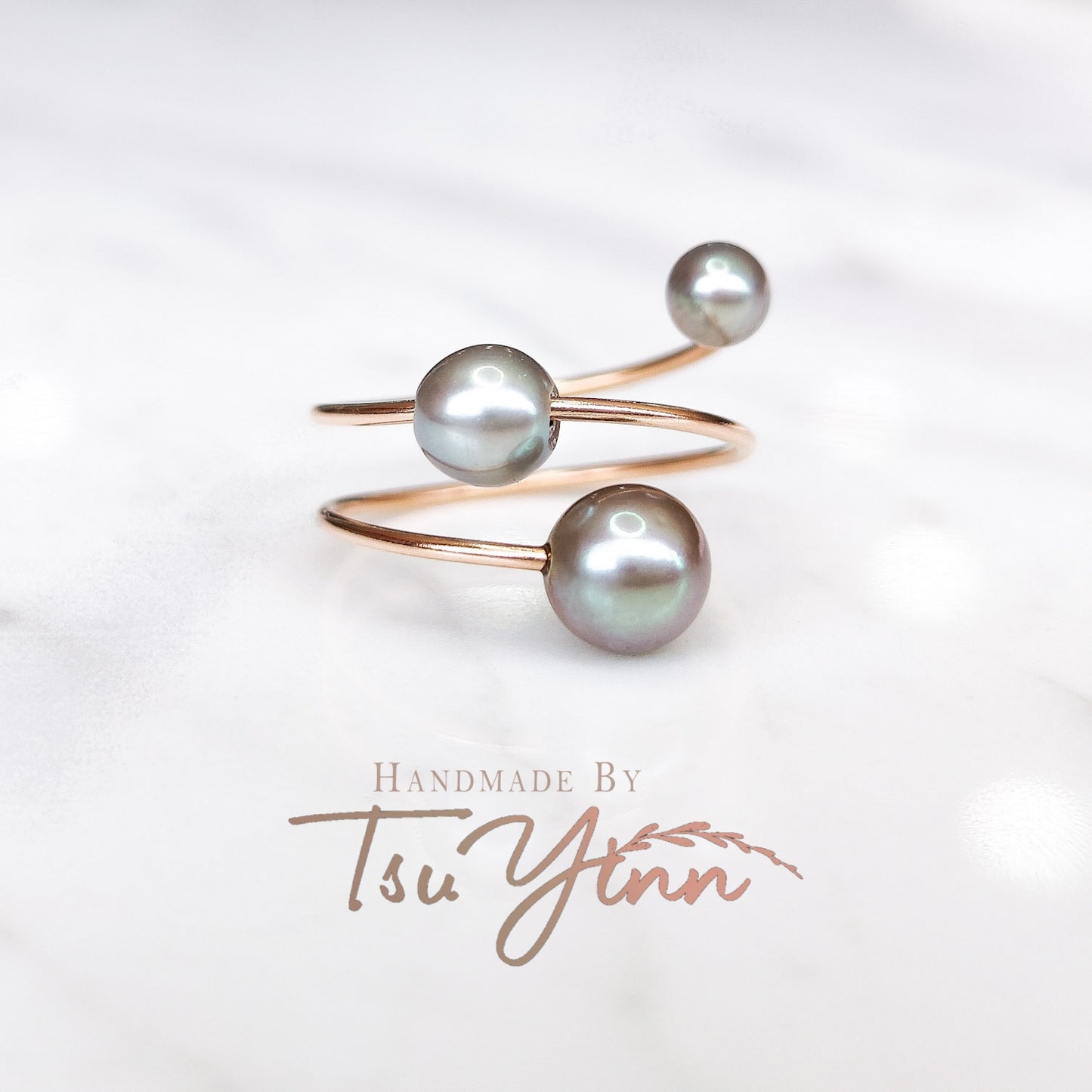 Grey Triple Freshwater Pearl Spiral Ring