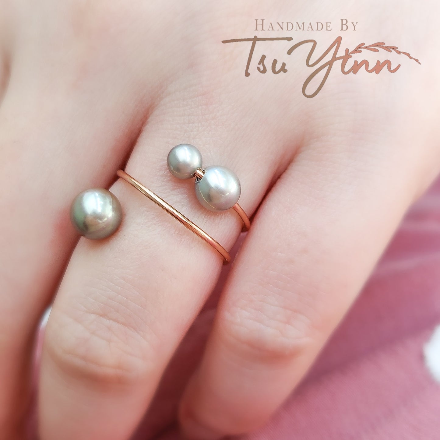 Grey Triple Freshwater Pearl Spiral Ring