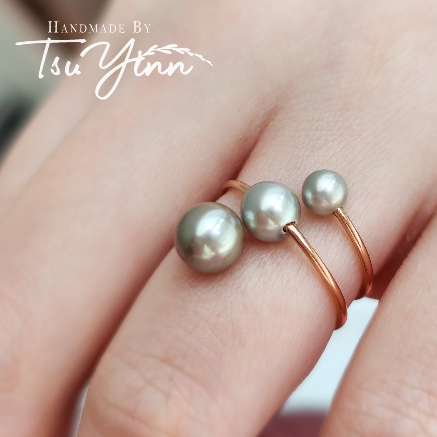 Grey Triple Freshwater Pearl Spiral Ring