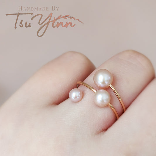 Pink Triple Freshwater Pearl Spiral Ring