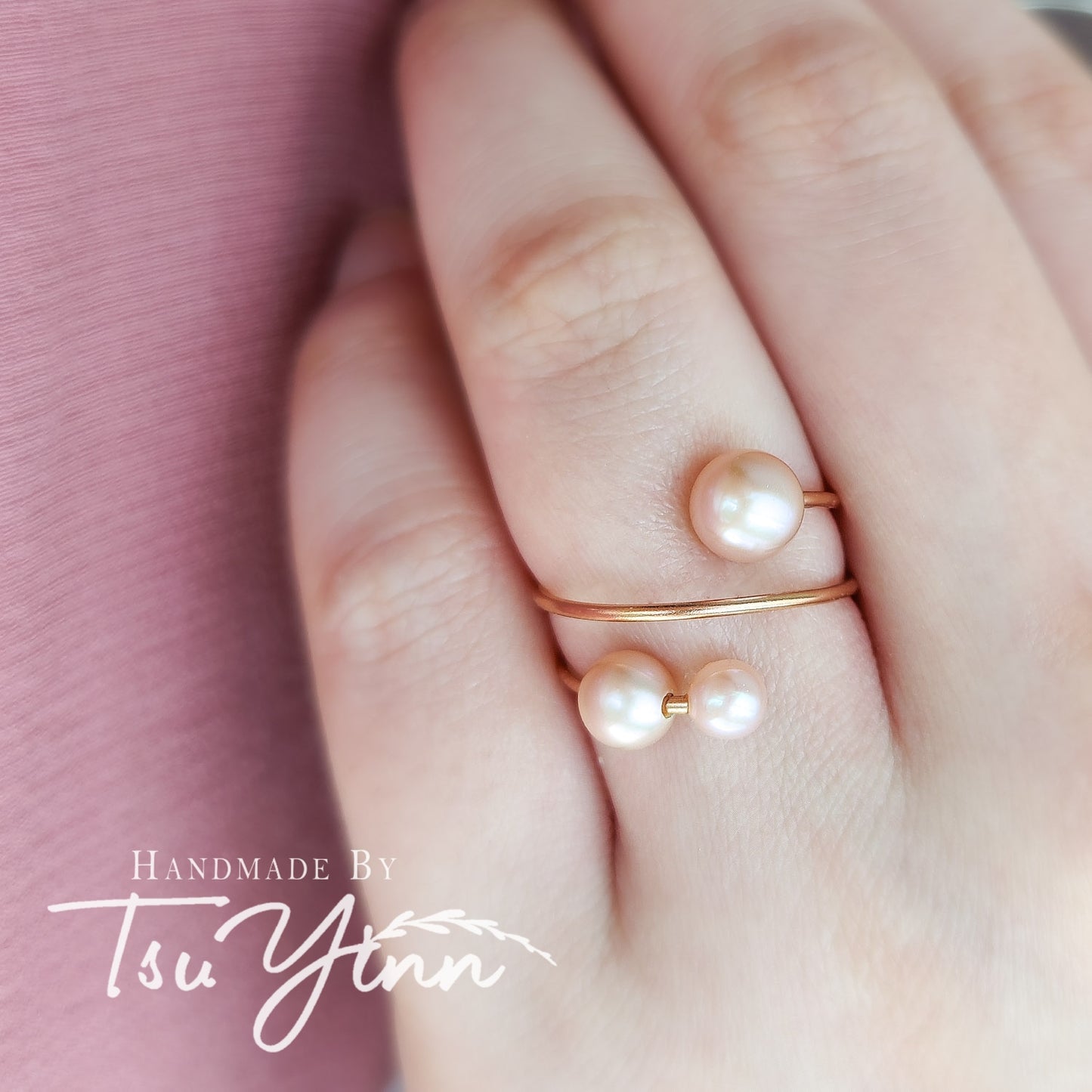 Pink Triple Freshwater Pearl Spiral Ring