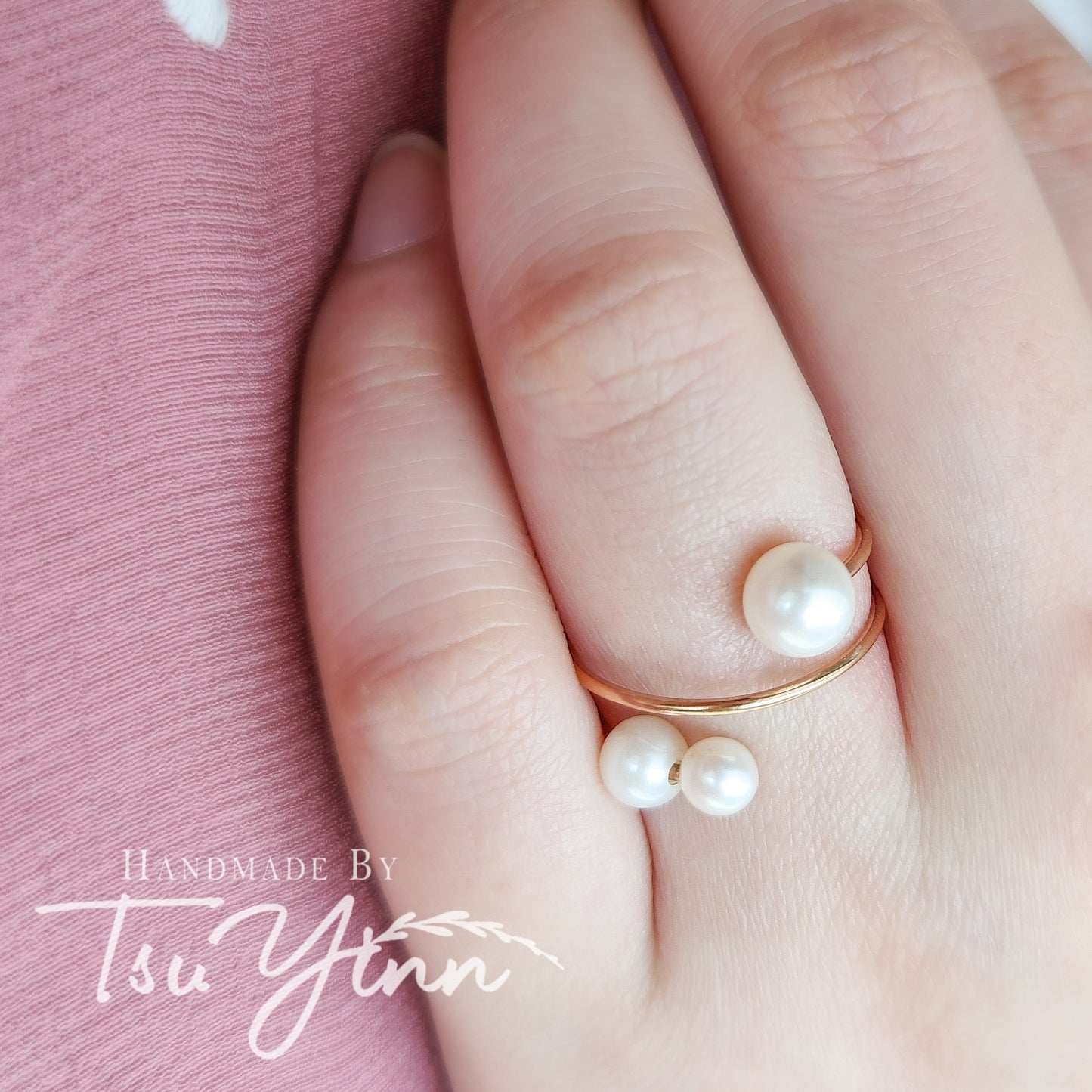 White Triple Freshwater Pearl Spiral Ring