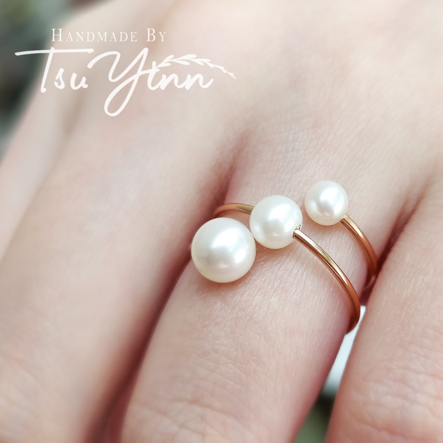 White Triple Freshwater Pearl Spiral Ring