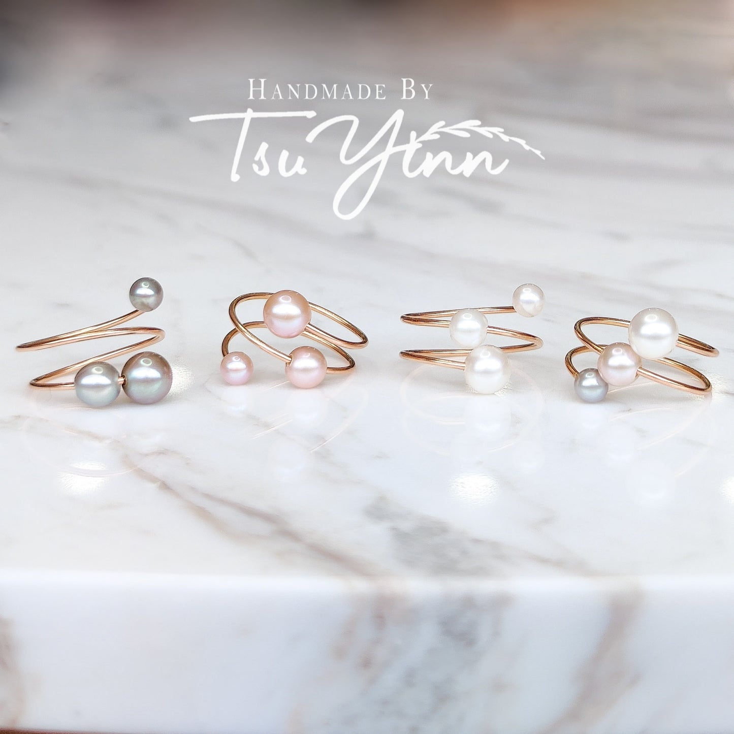 Pink Triple Freshwater Pearl Spiral Ring
