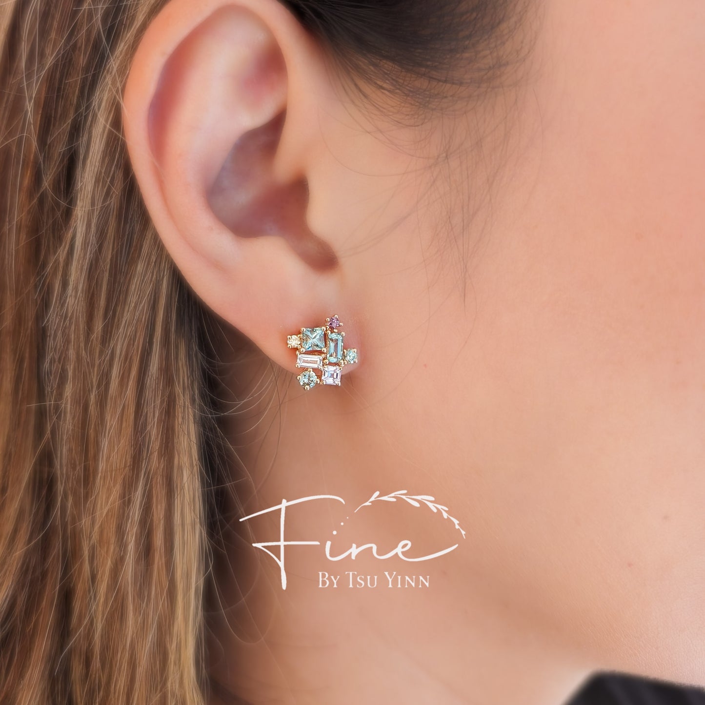 Long Jadeite Drops with Mini Cluster Studs