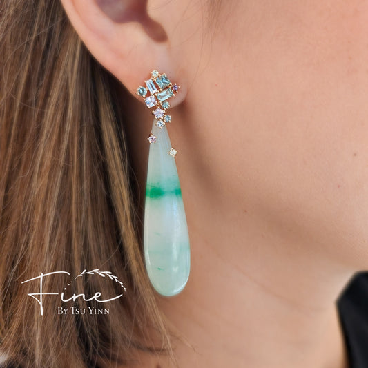 Long Jadeite Drops with Mini Cluster Studs
