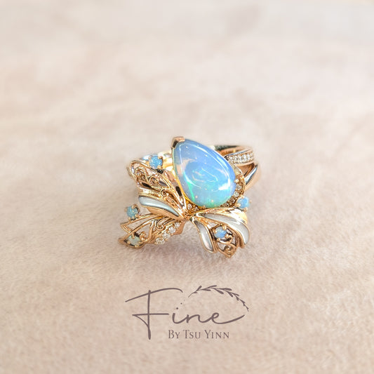 RG Opal, Mother of Pearl and White Diamonds Stacking Rings