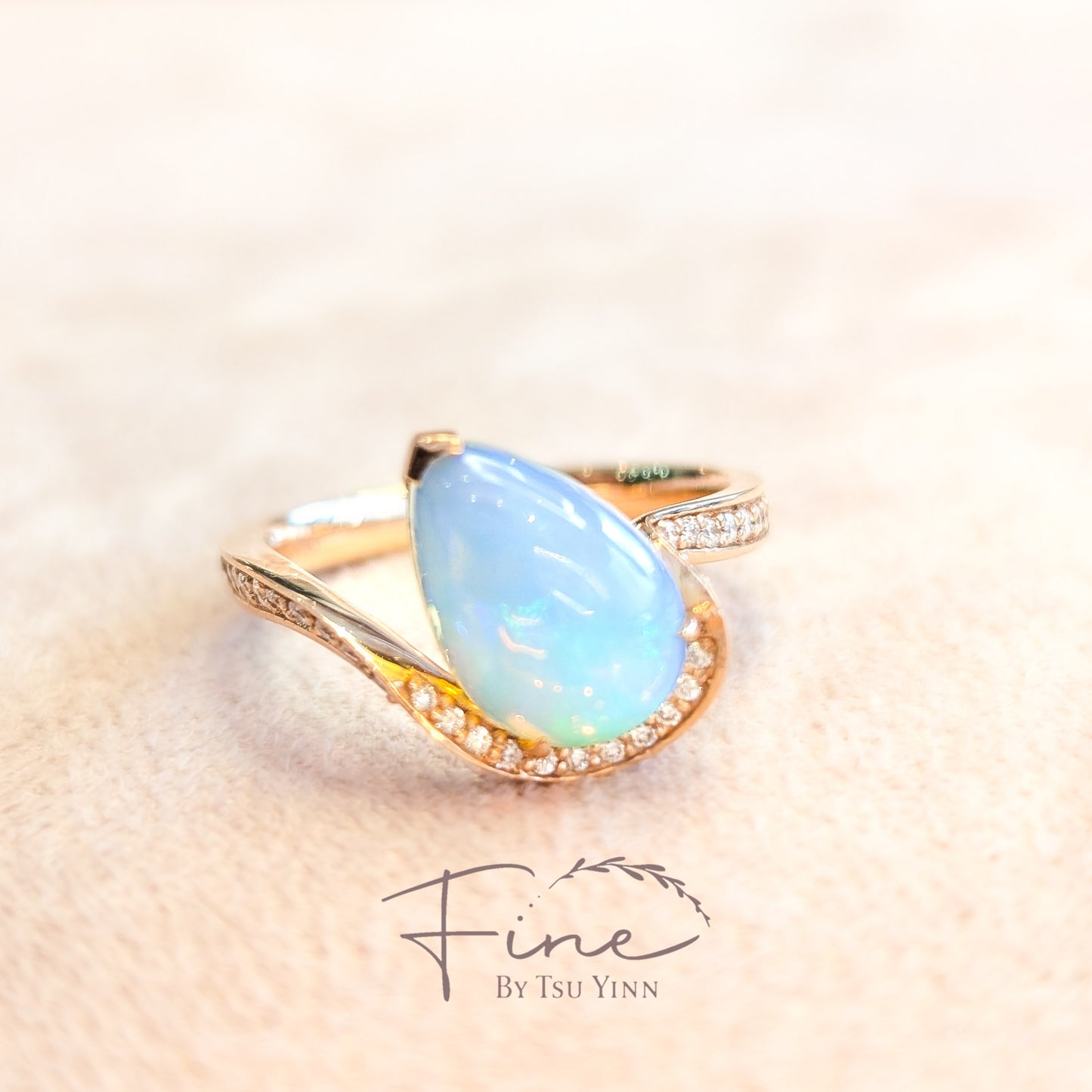RG Opal, Mother of Pearl and White Diamonds Stacking Rings